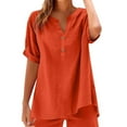 thumbnail image 2 of Ltctricy Plus Size Tops for Women Short Sleeve V Neck Half Button Solid Color Casual Work Blouses Loose Summer Shirts, 2 of 5