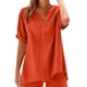 thumbnail image 2 of Sudadera con capucha de lino,Conjunto de top y pantalón corto de manga corta holgado e informal para mujer, 100 % poliéster, cuello en V, ideal para el hogar, sopatenor, 2 of 9