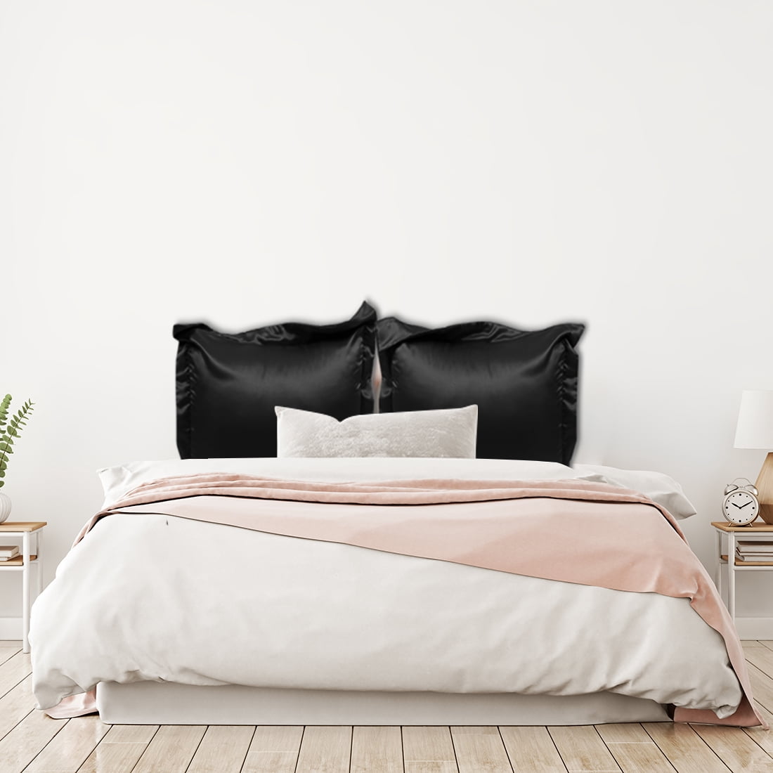Unique Bargains 2-Pack Satin Silk Envelope Closure Pillow Shams Black European