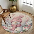 thumbnail image 3 of Pink Snowman Christmas Area Rug, Xmas Floral Tree Snowflake Rustic Washable Large Circle Carpet, Non Slip Round Rug for Living Room/Bedroom/Dining Room/Home Office/Dorm, 3 of 9