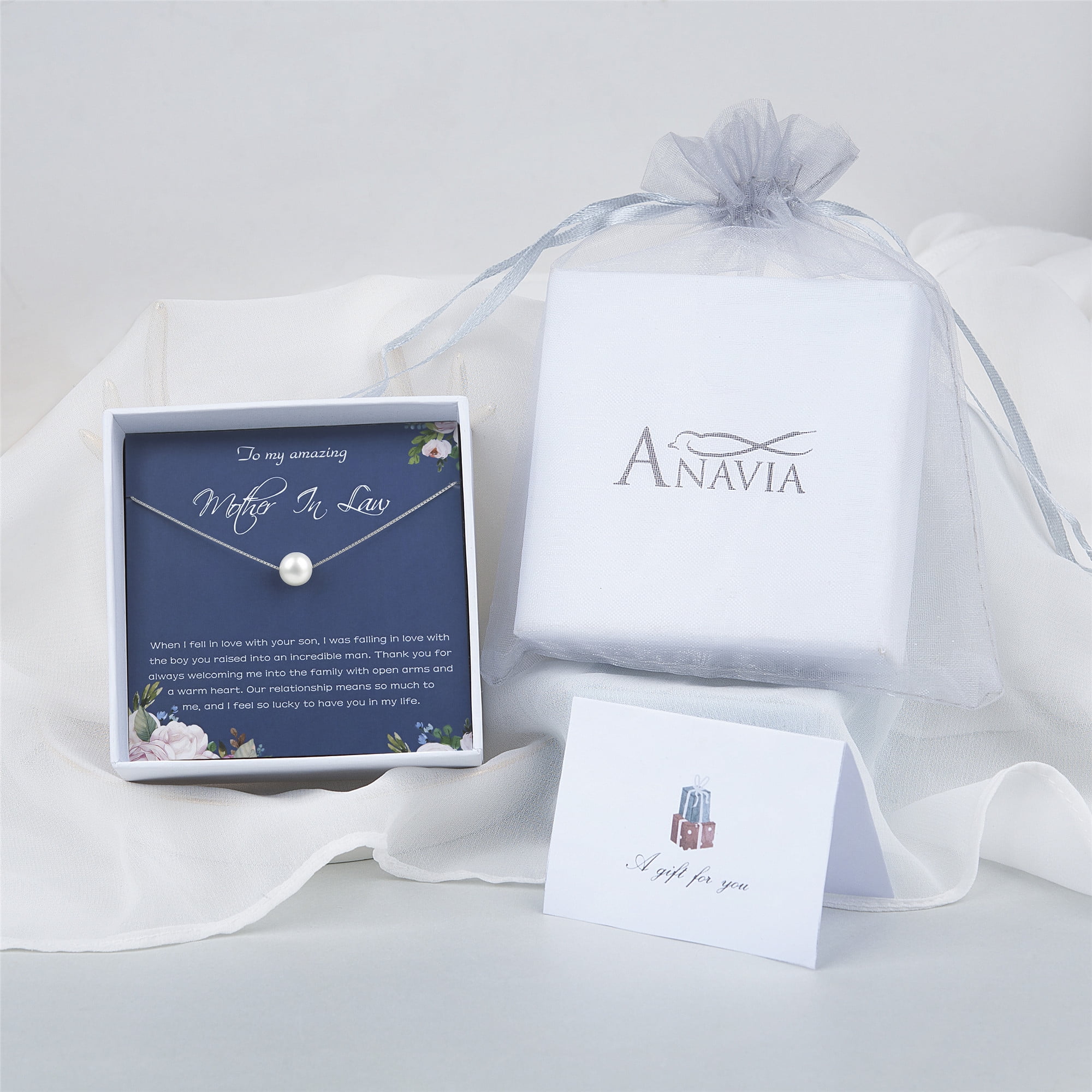 Anavia To My Amazing Mother In Law Gift Pearl Necklace, Birthday Gift for Mother In Law, Thank You Gift for Mother In Law-[White Pearl + Silver Chain]