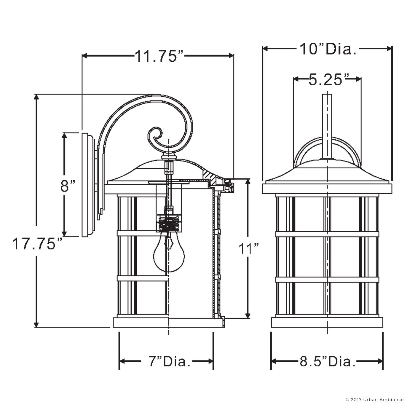 Urban Ambiance Luxury Craftsman Outdoor Wall Light, Medium Size: 17.75"H x 10"W, with Tudor Style Elements, Wrought Iron Design, Oil Rubbed Parisian Bronze Finish and Seeded Glass, UQL1045