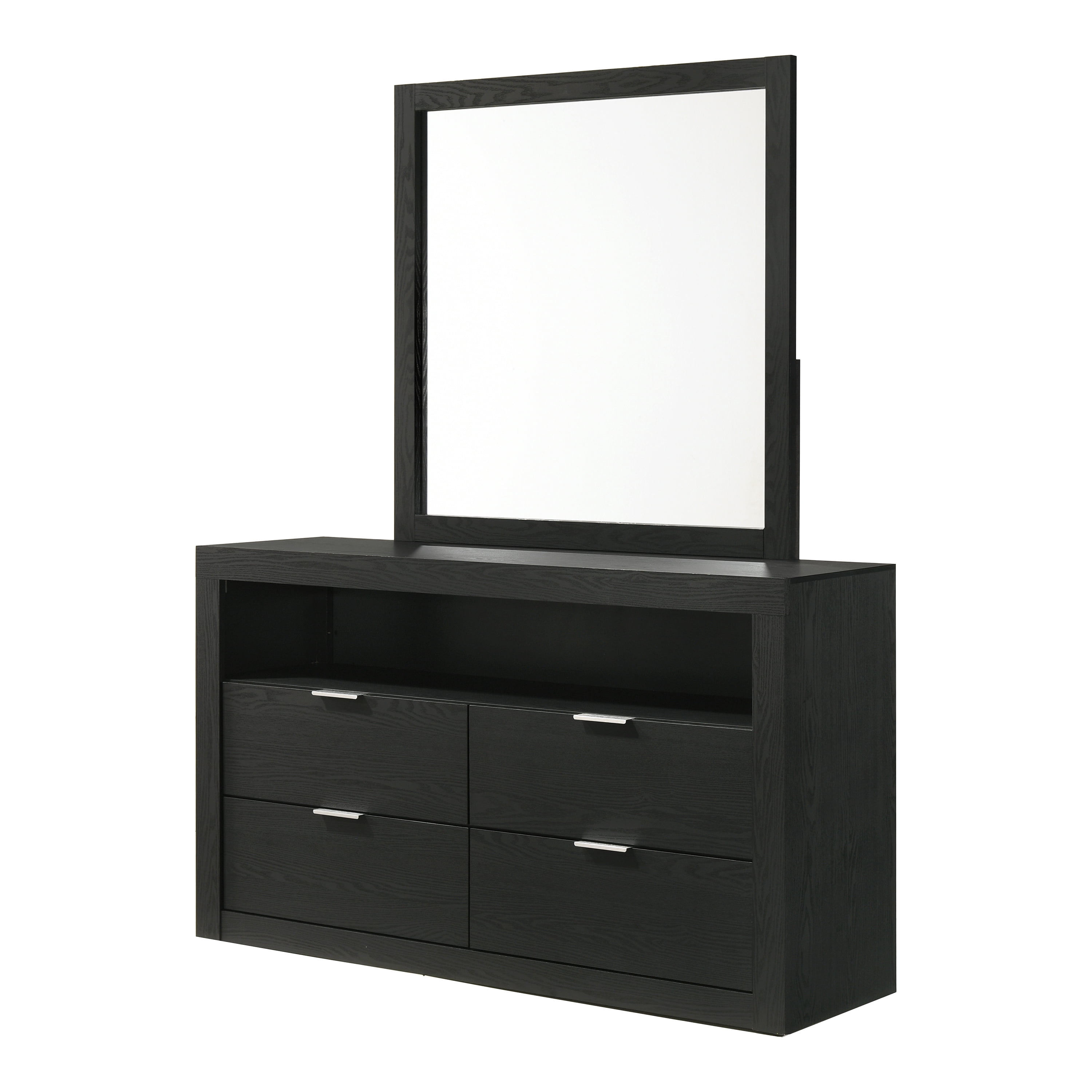 Furniture of America Talia Modern Solid Wood 4-Drawer Dresser with Mirror, Black