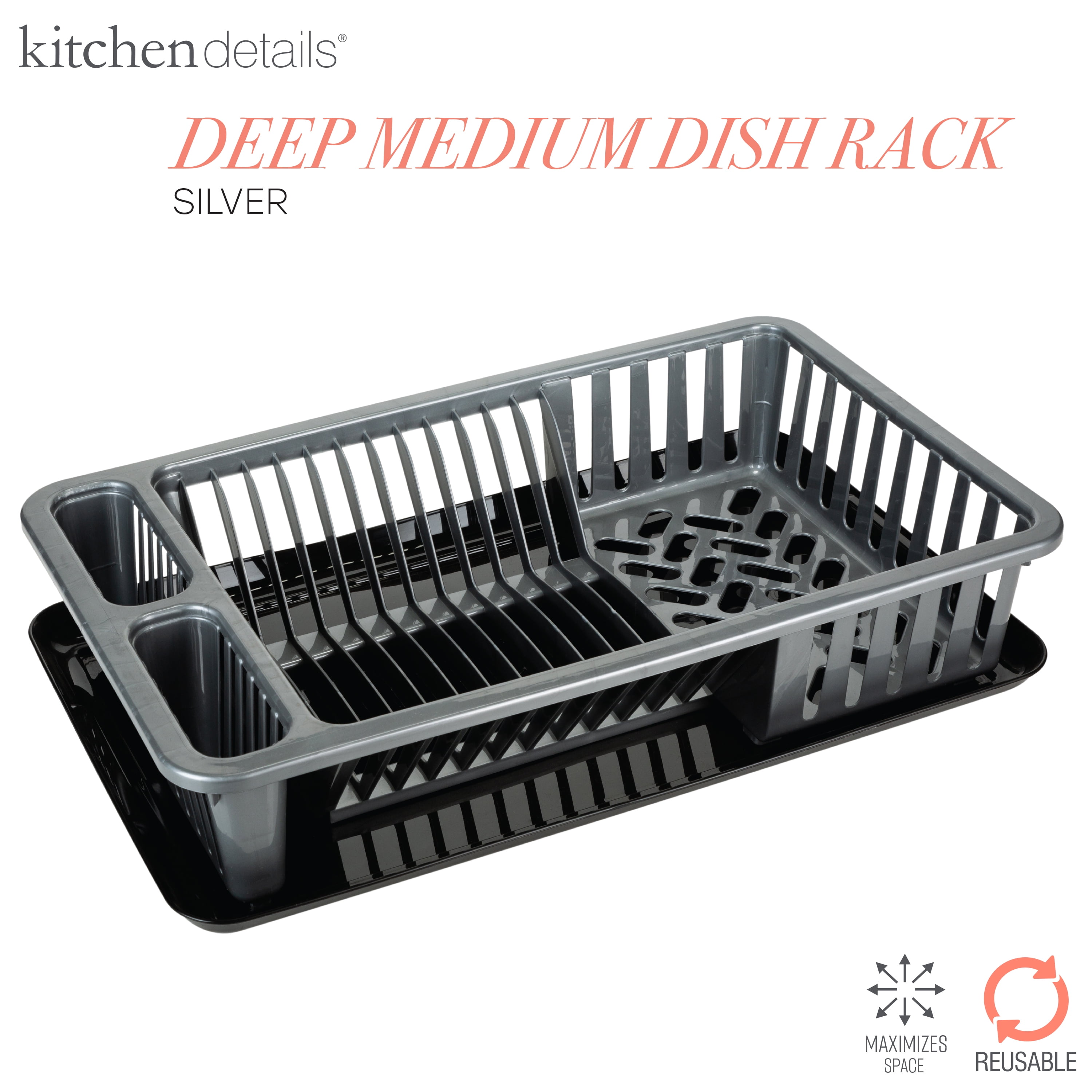 Kitchen Details Large Dish Rack with Tray in Clear