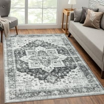 ZACOO Area Rug 9x12 Vintage Rug Washable Rug Indoor Print Distressed Carpet Non-Shedding Non-Slip Oriental Area Rug for Living Room Bedroom, Gray