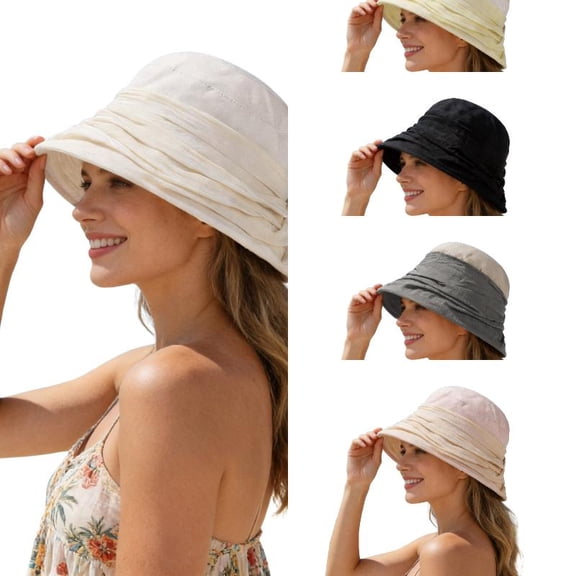 AJGRHE Womens Fashionable Slouchy Crinkle Patchwork Beret Hat Casual Wide Brim Sun Cap Womens Sun Hat Organic Cotton Japanese Design Soft UV Protection White One Size