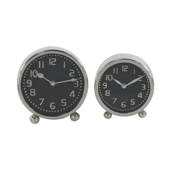 Decmode Modern Silver Stainless Steel Round Table Clocks Black Set Of 2 Decmode Modern Silver Stainless Steel Round Table Clocks Black Set Of 2 Com