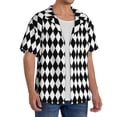 thumbnail image 3 of Lafuoo Black And White Diamonds Pattern Men's Cuban Collar Short Sleeve Shirt, Button-Down Resort Beach Pocket Shirt-XX-Large, 3 of 7