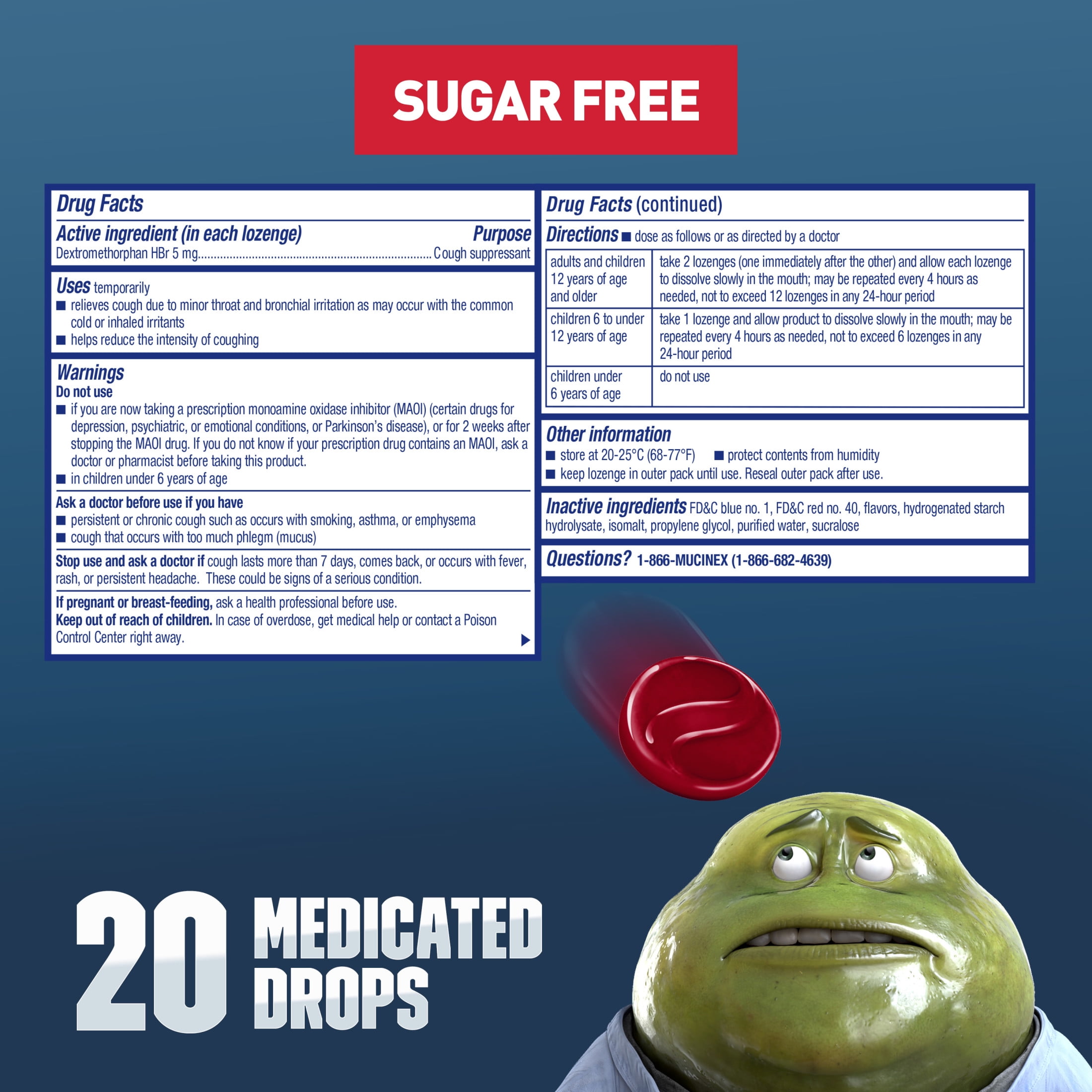 Mucinex Instasoothe Cough Drops Sugar Free, FSA/HSA, Mixed Berry Flavor, 20 Medicated Cough Drops
