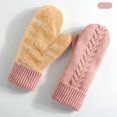 thumbnail image 2 of Xfvqtps Women Knit Mittens with Plush Lined Warm Winter Gloves Rib Thickened Cozy Soft Stretchy Extended Gloves for Women Pink, 2 of 5