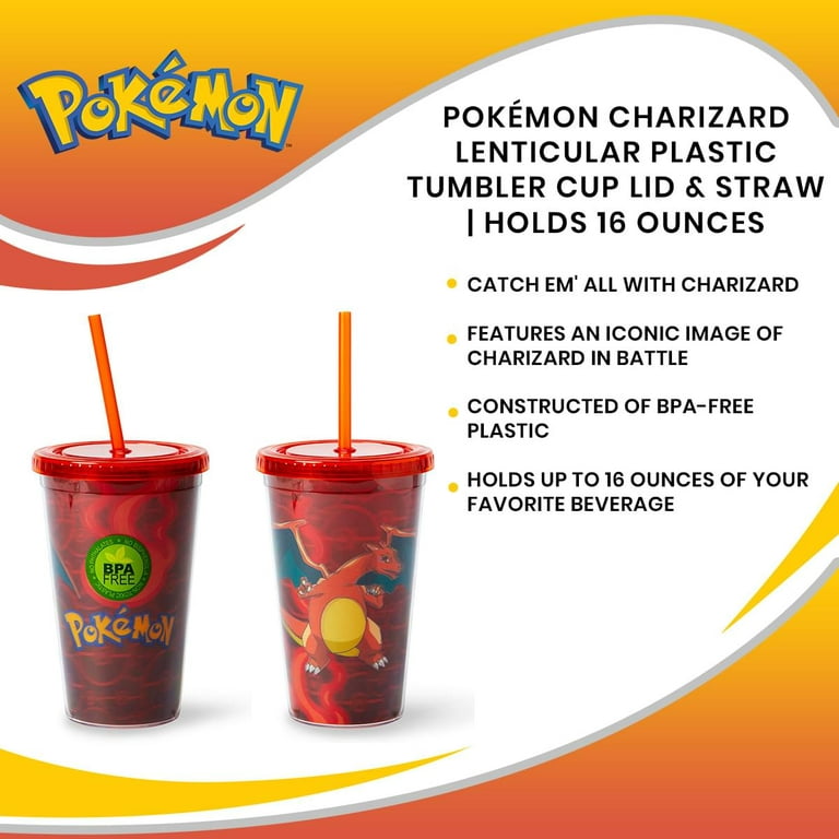 Pokémon Charizard Lenticular Plastic Tumbler Cup Lid & Straw