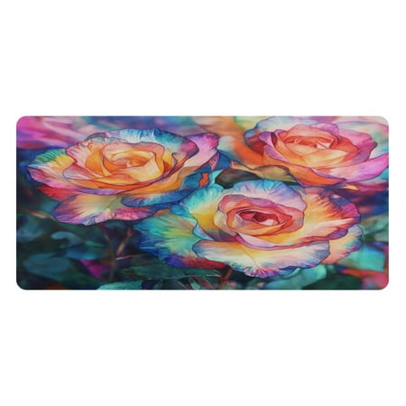 Wobogo Dyeing Rose Gaming Mouse Pad Non-slip Leather Desk Mat Water Resist Keyboard Pad for Gamer Office 16.5×35.4in