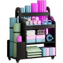 Weight Rack for Dumbbells, Home Gym Storage Rack Yoga Mat Holder with Wheels and Hooks, All in One Workout Storage for Yoga Mat, Foam Roller, Gym Organizer Storage for Home Exercise(Wood)