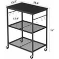thumbnail image 4 of 3-Tier Rolling Kitchen Microwave Cart, Kitchen Utility Cart on Lockable Wheels, Coffee Bar Table Station with 6 S-Shaped Hooks, Small Appliance Storage Shelf, Black, 4 of 7