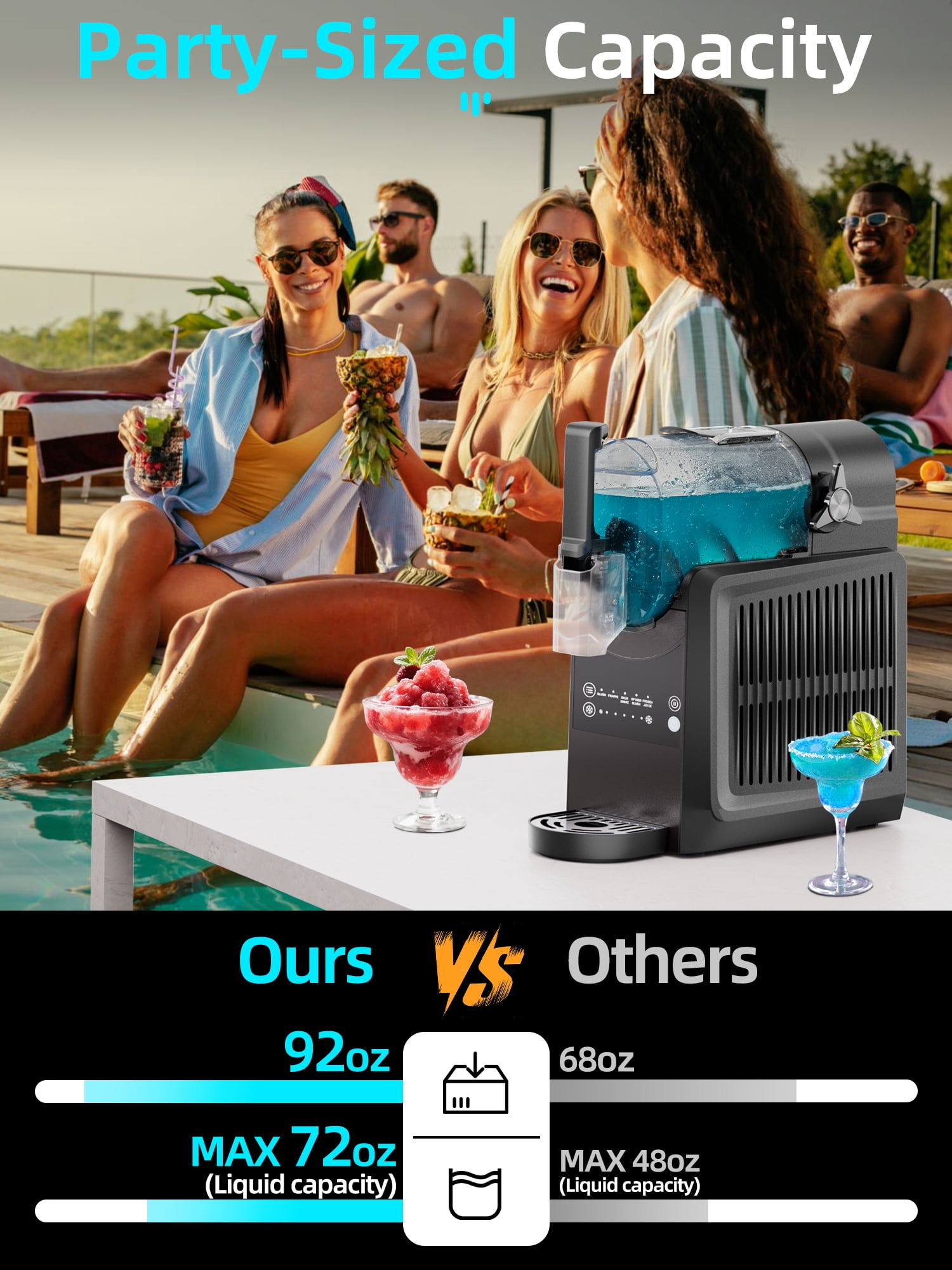 92 oz Frozen Slushie Machine for Home, No Ice Required, with Auto-Clean & 5 Preset Programs, Perfect for Margaritas, Smoothies, Milkshakes, Black