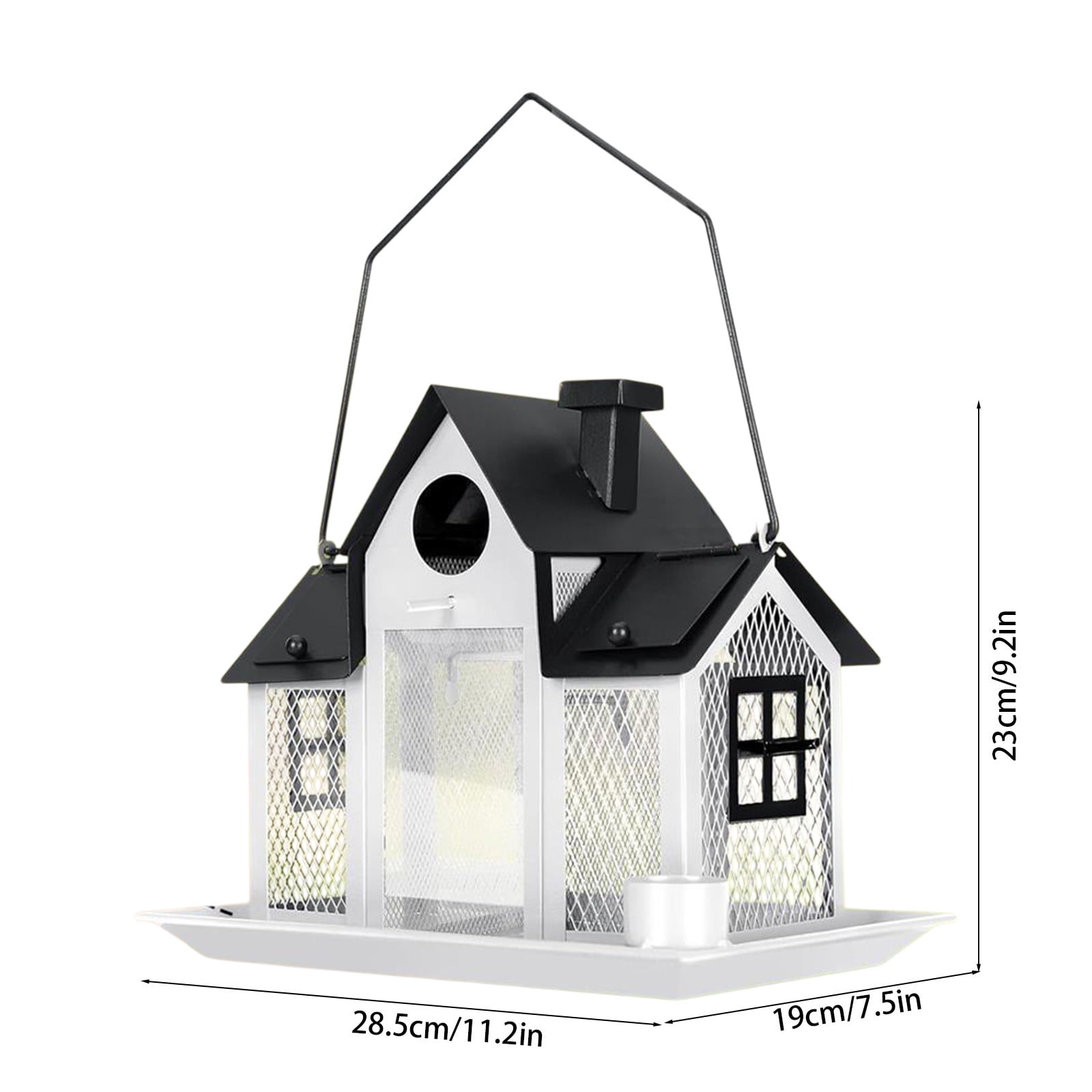Solar Bird Feeders House for Outside Hanging, Metal Wild Bird Feeder for Outdoors Large Capacity Cardinal Bird Feeder Birdhouses Metal Bird Feeding Station White