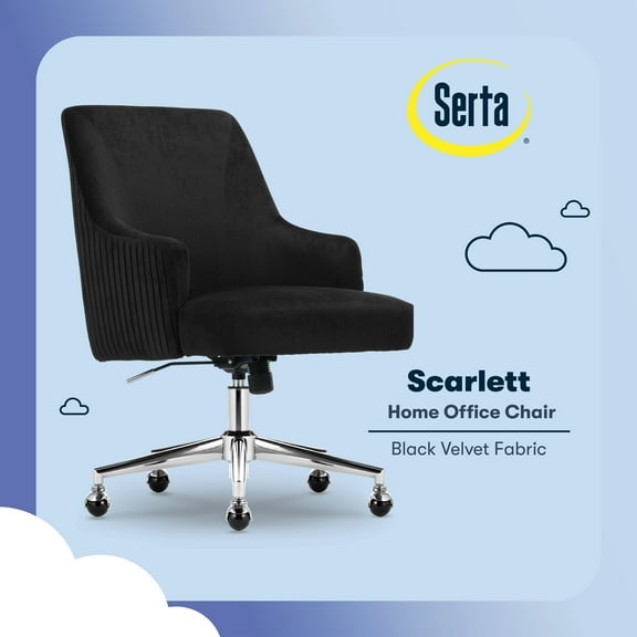 Serta Scarlett Modern MidBack Office Chair Velvet Fabric Silver Metal Base Black