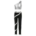 thumbnail image 3 of Raenseen Kids Girls Gymnastics Outfit One Shoulder Tank Shiny Crop Tops with Yoga Dance Pants Silver 10, 3 of 9