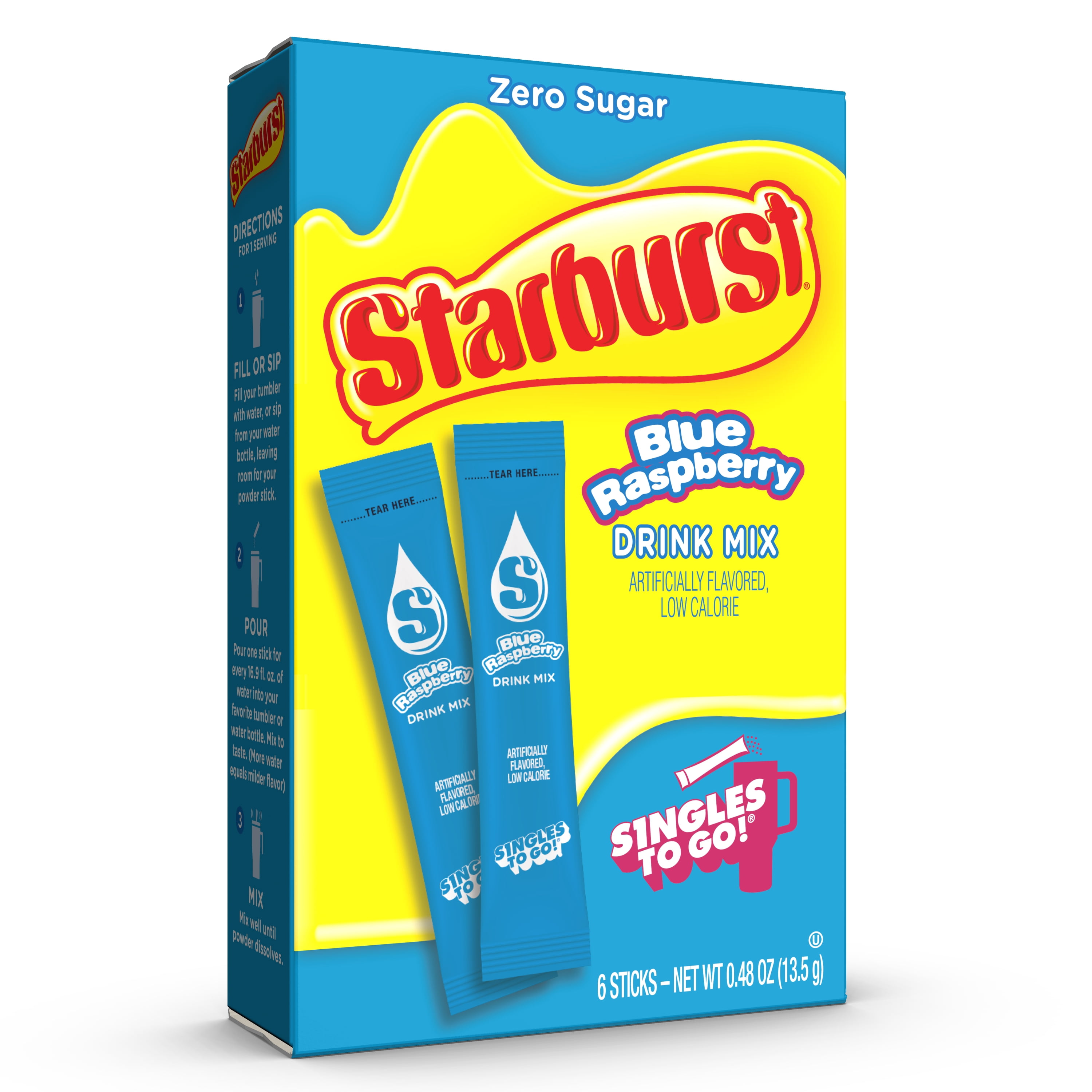 (3 pack) Starburst Zero Sugar Singles-to-Go Powdered Drink Mix, Blue Raspberry, 6 Count Packets