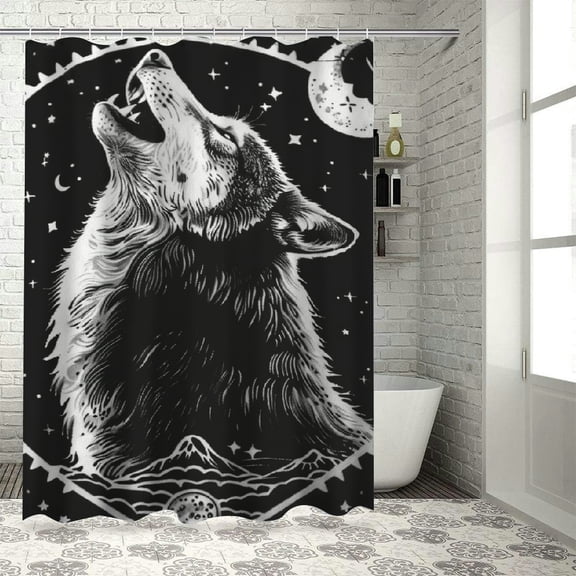 BCIIG Wolf Moon Shower Curtain Set 100% Polyester Chic Bathroom Decor 36"x72