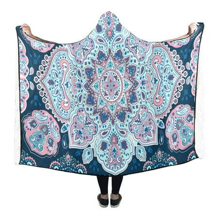ASHLEIGH Blanket Mandala Floral Paisley Anti-Pilling Polar Fleece Hooded Blanket Throw Wrap 56x80 inch
