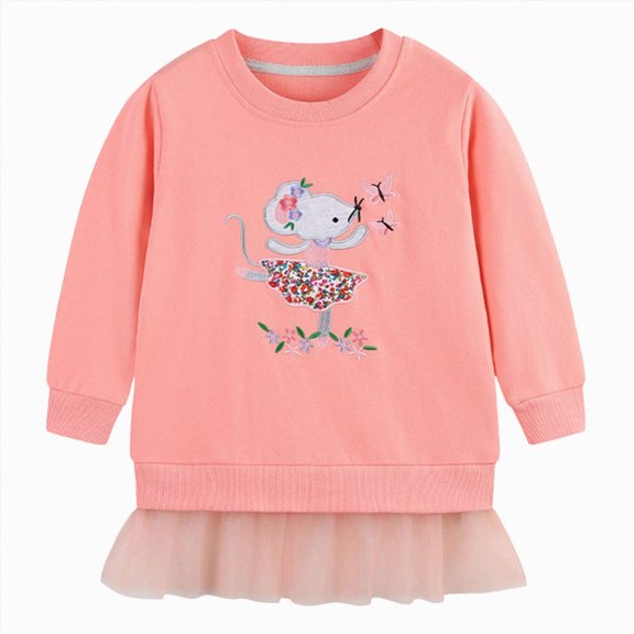 xaweyi Girls Cotton Pullover Sweatshirts Kids Cute Cartoon Printed Crewneck Tops Back to School,Sizes 2-3 Years