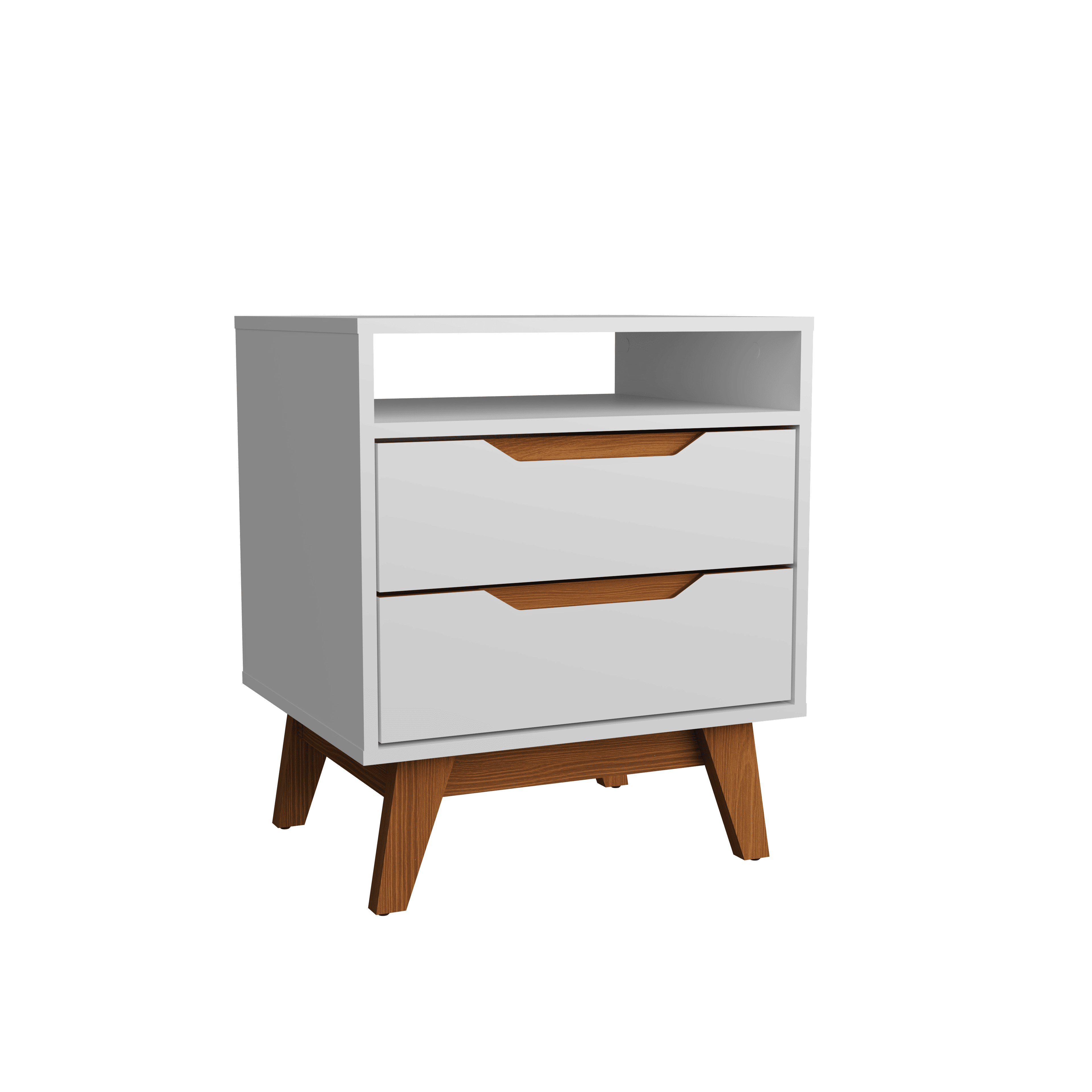 Kappesberg Paris 2-Drawer Nightstand with Open Shelf and Built-In Handles - White - for Adults and Teens