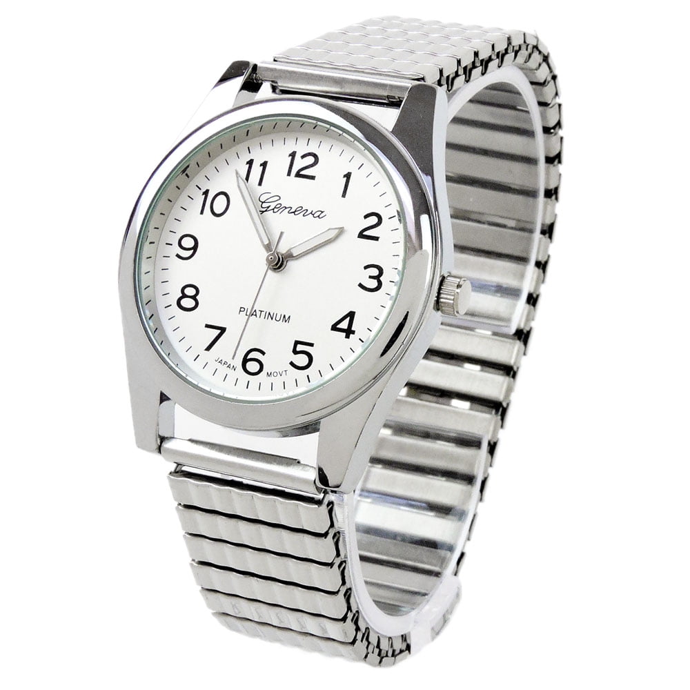 Silver Large Face Easy to Read Stretch Band Watch