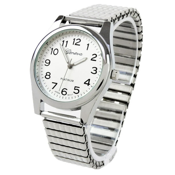 Geneva Silver Large Face Easy to Read Stretch Band Watch Walmart
