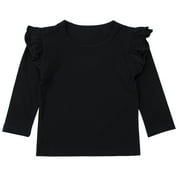 Qiylii Baby Girl T shirt Long Sleeve Solid Color Ruffle Top for Autumn