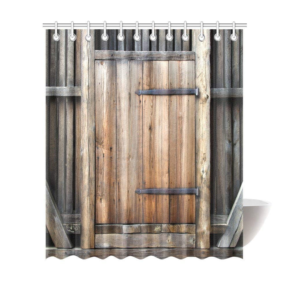 BSDHOME Farmhouse Brown Bathroom Curtains, Rustic Antique Wooden Door