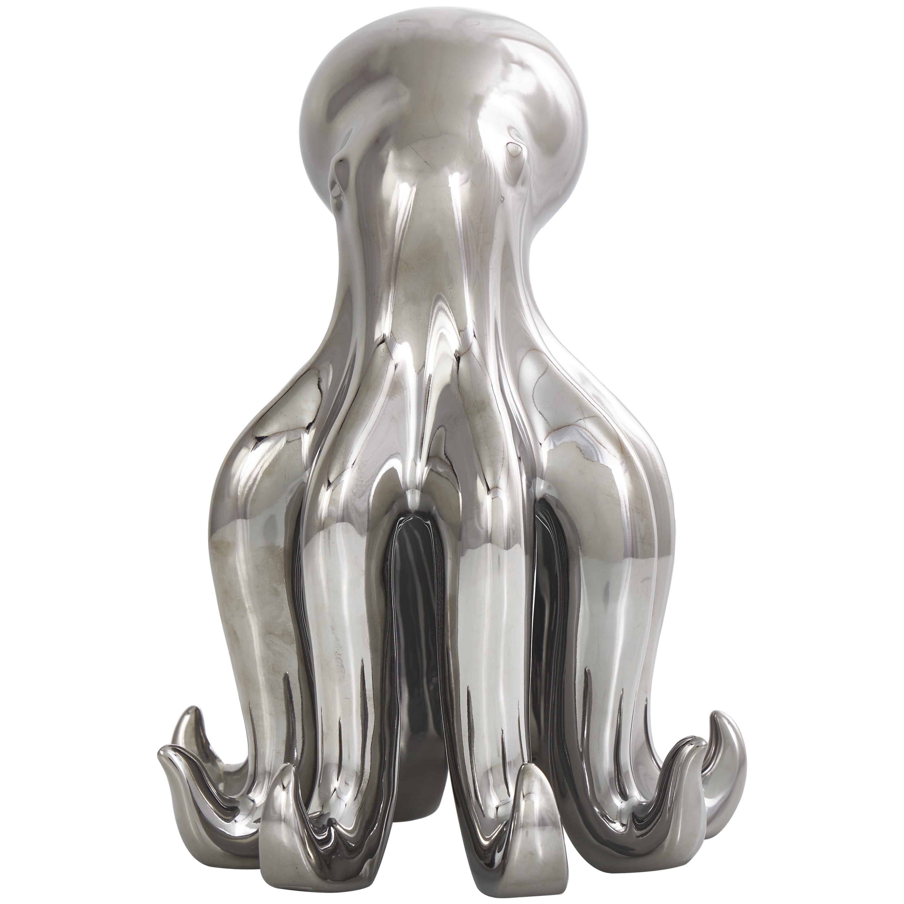 6" x 8" Silver Ceramic Standing Octopus Sculpture, by DecMode