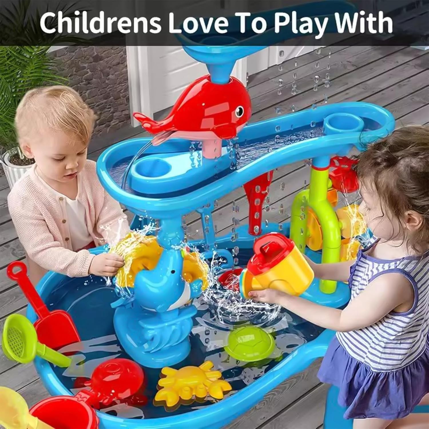 Water Table with Chair – 3-Tier Sand Water Sensory Table Toys for Toddlers & Kids Ages 3-8, Outdoor Backyard & Beach Play, Ideal Gift for Boys & Girls