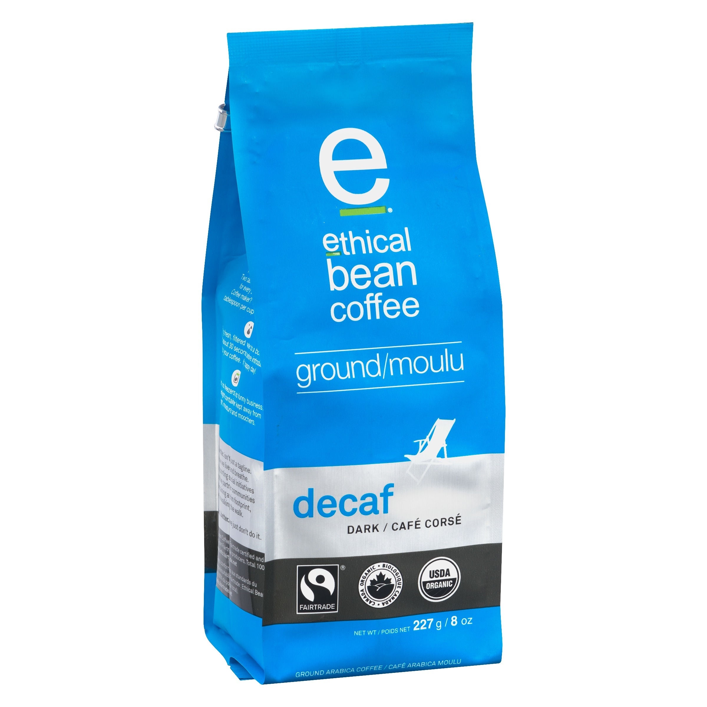 Ethical Bean Fairtrade Organic Coffee, Decaf Dark Roast, Ground Coffee