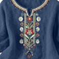 thumbnail image 6 of Women tshirts Sawvnm Embroidered Tops For Women 3/4 Sleeve Boho Linen Shirts Plus Size V Neck Tunic Peasant Clothes Navy S, 6 of 8