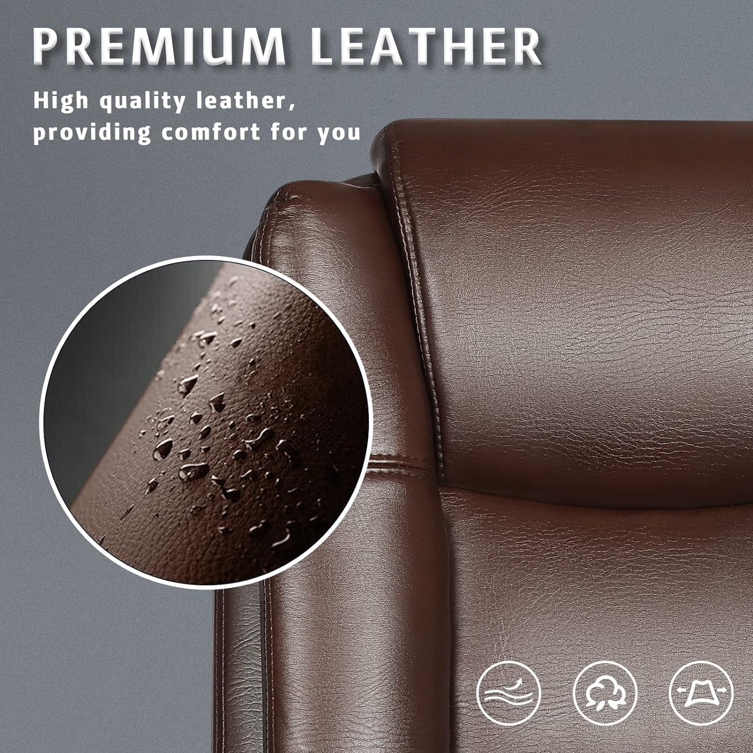 LEMBERI Office Desk Chair, Big and Tall High Back Managerial Executive Computer Chair, Ergonomic Height Adjustable PU Leather Chairs with Cushions Armrest for Long Time Sitting (Brown)
