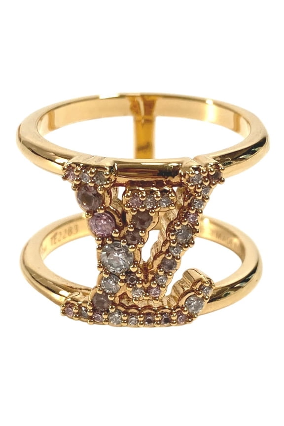 Pre-Owned LOUIS VUITTON M1223M Ring - LV Iconic Tresor Rhinestone Ring, Women's, Gold (Good)