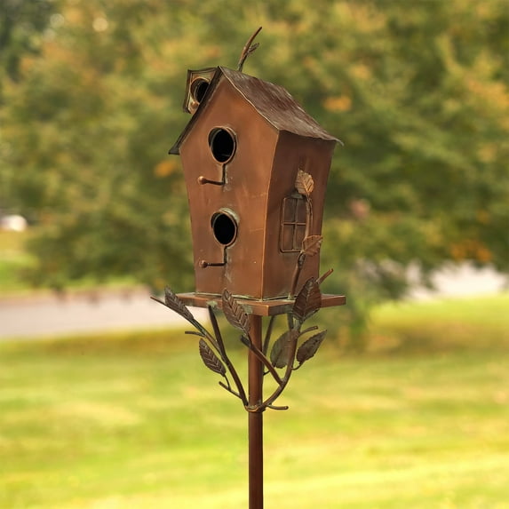 Zaer Ltd. Large Copper-Colored Multi-Birdhouse Stakes, Room for 2 Bird Families in Each