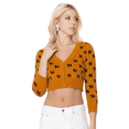 thumbnail image 3 of YEMAK Women's Cropped Cute Dog Pattern 3/4 Sleeve Button Down Cardigan Sweater MK3672-BRONZE/BLACK-L, 3 of 6