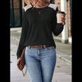thumbnail image 4 of Camisa Informal de Cuello Redondo para Mujer, Blusa de Encaje con Retazos, Suéteres Tipo Jersey, Túnica de Larga de Color Liso. Negro L, 4 of 7