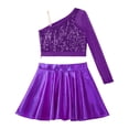 thumbnail image 4 of Alvivi Kids Girls Sequins Crop Top with Metallic Mini Skirt Outfits for Hip Hop Jazz Dance Performance Purple 6, 4 of 7