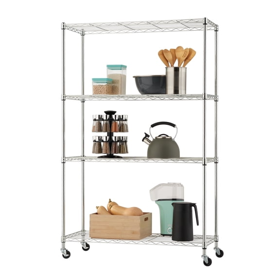 TRINITY BASICS EcoStorage® 4-Tier NSF 36"x14"x54" Wire Shelving Rack w/ Wheels / Chrome