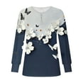 thumbnail image 5 of Rohuuque Women's Fall Long Sleeve Tops Button Down Henley V Neck Shirts Dressy Casual Loose Printed Trendy Blouses Blue, 5 of 5