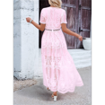 thumbnail image 5 of Women'S V Neck Short Sleeve Floral Lace Wedding Dress Bridesmaid Cocktail Party Maxi Dress Pink M, 5 of 7