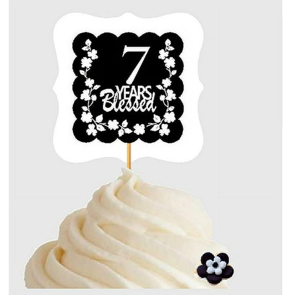 7th Birthday / Anniversary Blessed Cupcake Decoration Toppers Picks -12ct