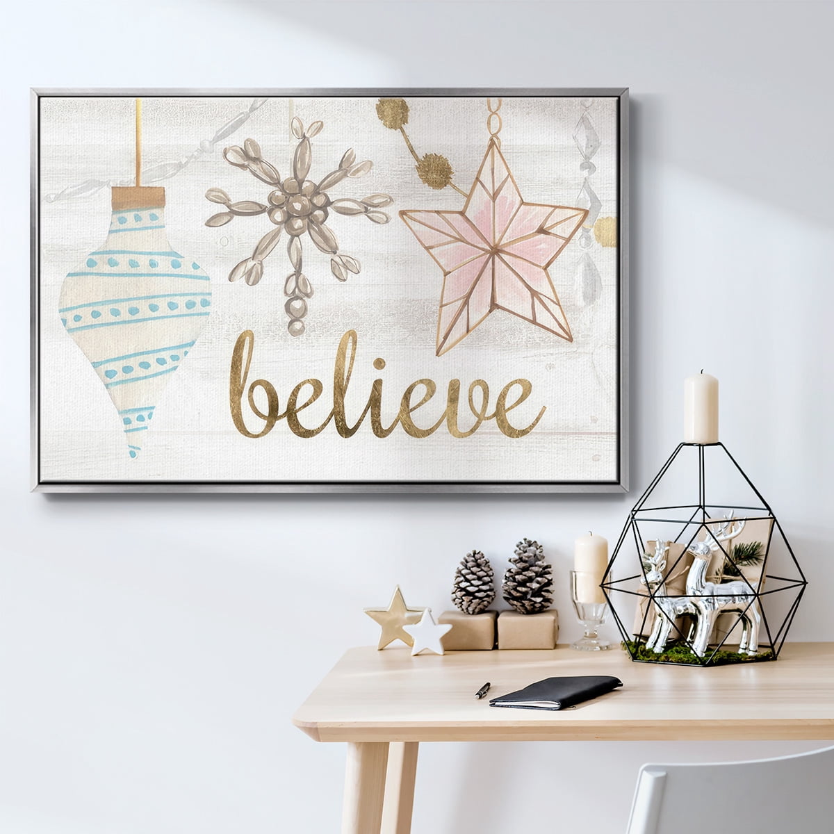 Elegant Ornaments Collection A - Framed Gallery Wrapped Holiday Canvas - 27 x 41 - Silver Frame