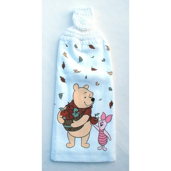 FALL LEAVES - BUSHEL BASKET OF APPLES - HANDMADE CROCHET TOP HANGING KITCHEN TOWEL