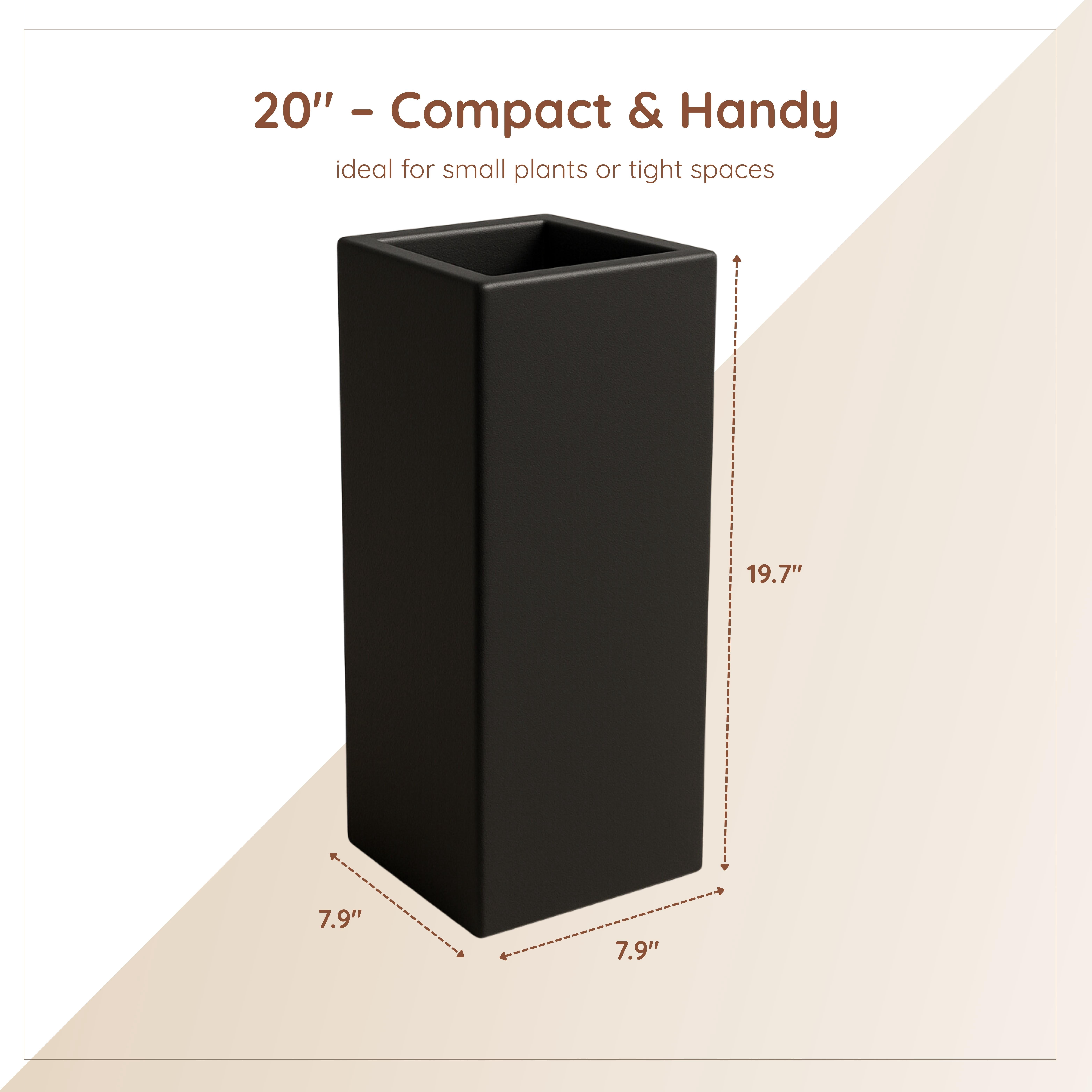 LeisureMod Terra Fiberstone and MGO Clay Planter, Mid-Century Modern Tall Square Planter Pot for Indoor and Outdoor (Black, 20 Inch)