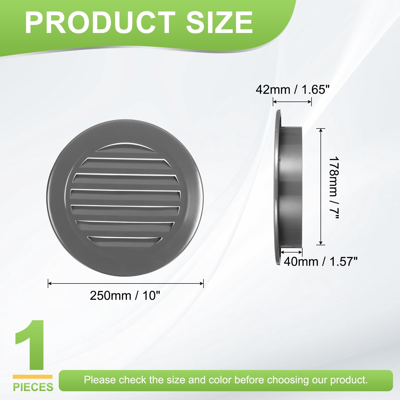 Uxcell 7" Round Air Vent, Louver Grille Cover Aluminum Alloy Soffit Vent HVAC Ventilation for Ceiling Wall Roofing Bathroom Kitchen Garage Duct Shed Garage, Dark Gray