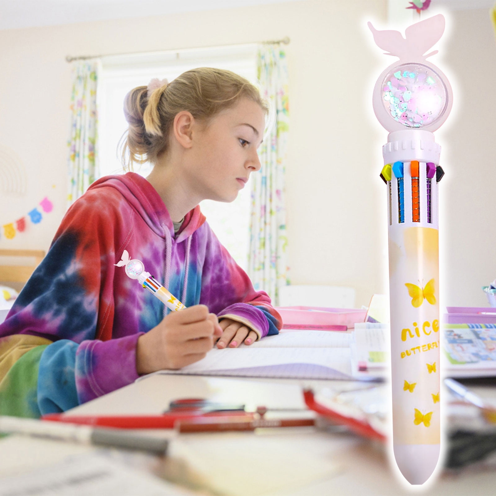 Shldybc 10 Color Christmas Ballpoint Pen Push Type Color Multifunction Marker Ballpoint Pen for Office School Supplies